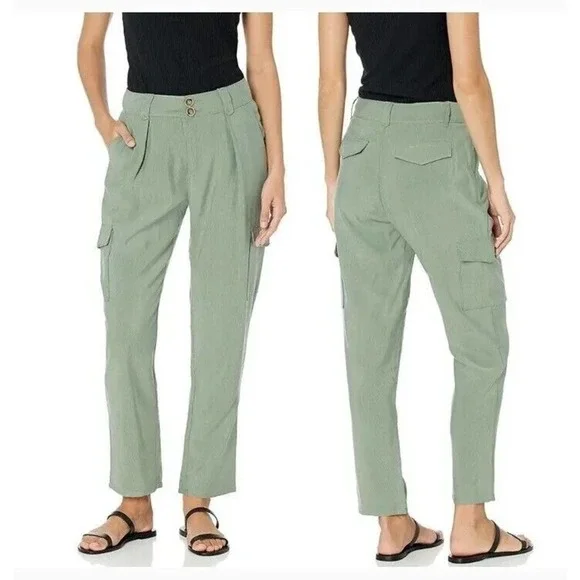 Paige Women's Becca High Waisted Laurel Green Pants Tapered Pockets Size 6 - Picture 16 of 16